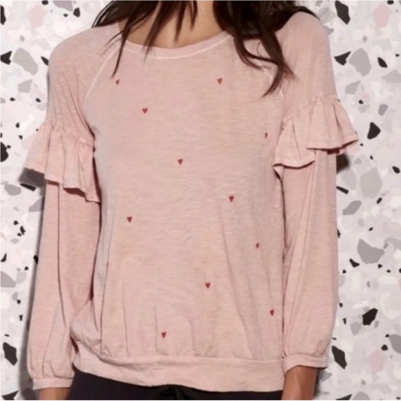 Sundry crew neck ruffle sleeve hearts top 1(S) - Picture 10 of 10
